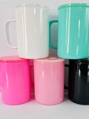 17oz All Sublimation Blanks : 17oz Glass Mug With Handle & Plastic Lid