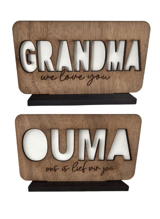 Laser Sublimation Blanks : GRANDMA or OUMA Sublimation & Veneer Plaque with Stand