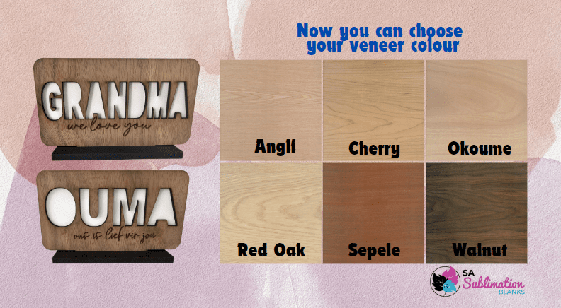 Laser Sublimation Blanks : GRANDMA or OUMA Sublimation & Veneer Plaque with Stand