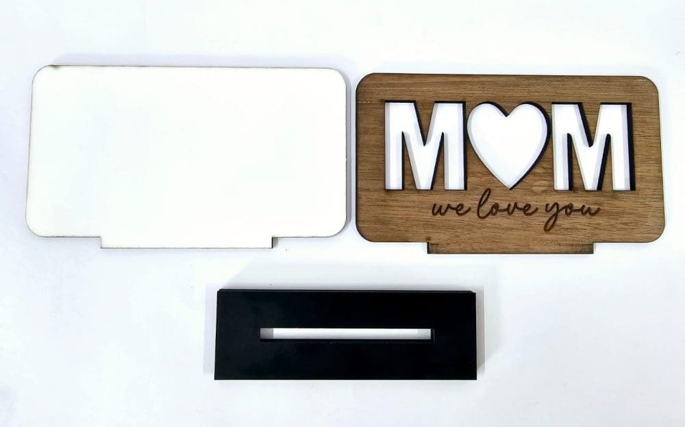 Laser  Sublimation Blanks : MOM, MAMA or MAMMA Sublimation & Veneer Plaque with Stand