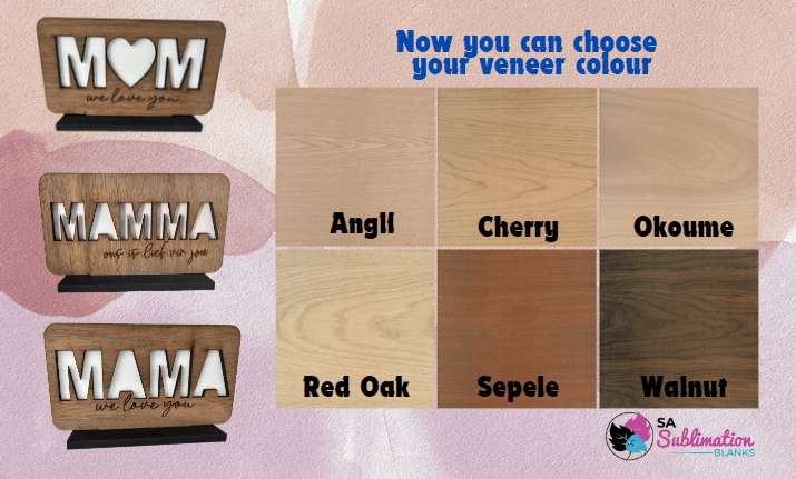 Laser  Sublimation Blanks : MOM, MAMA or MAMMA Sublimation & Veneer Plaque with Stand