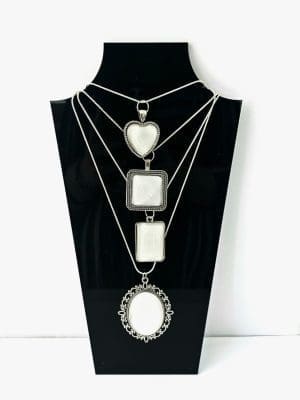 Sublimation Blanks : Silver Glass Stone Necklaces (Oval, heart, square & rectangle)