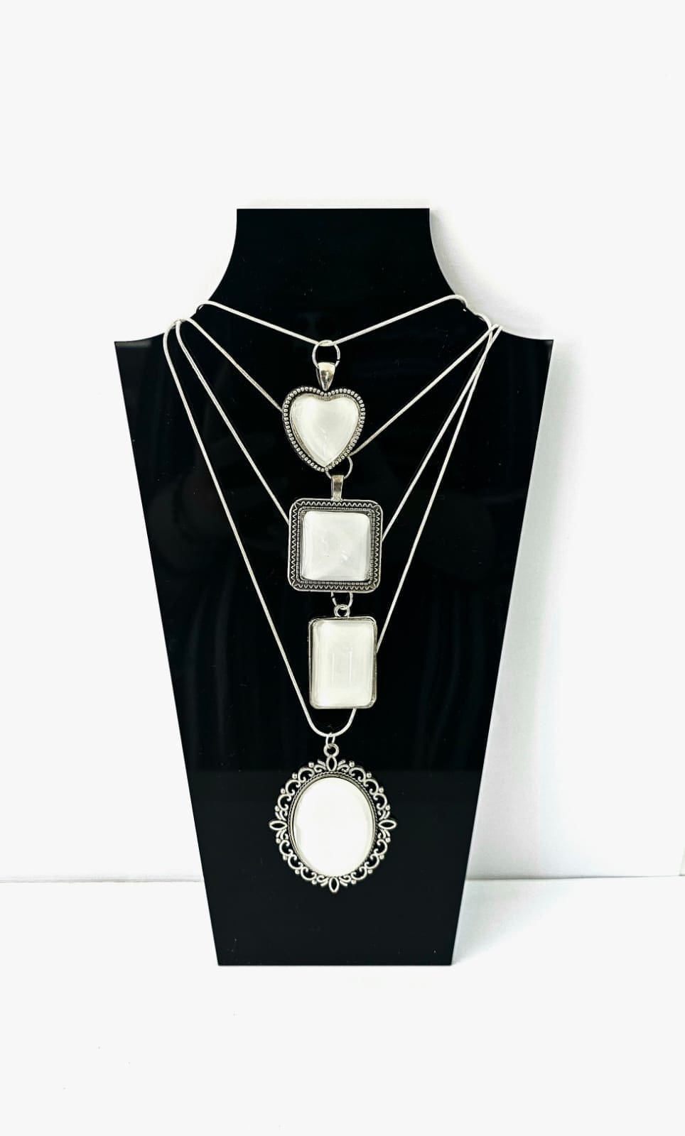 Sublimation Blanks : Silver Glass Stone Necklaces (Oval, heart, square & rectangle)