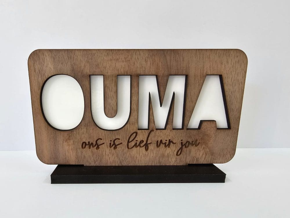 Laser Sublimation Blanks : GRANDMA or OUMA Sublimation & Veneer Plaque with Stand