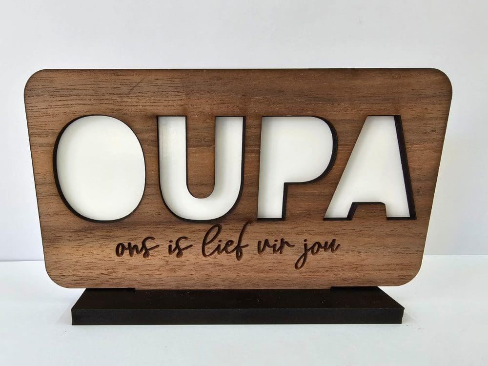Laser Sublimation Blanks : GRANDPA or OUPA Sublimation & Veneer Plaque with Stand