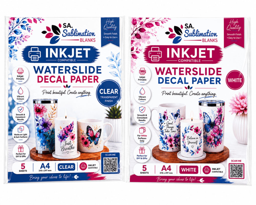 WS_Inkjet Sublimation Blanks : Waterslide Paper Decal for INKJET (White & Clear, Pack of 5)