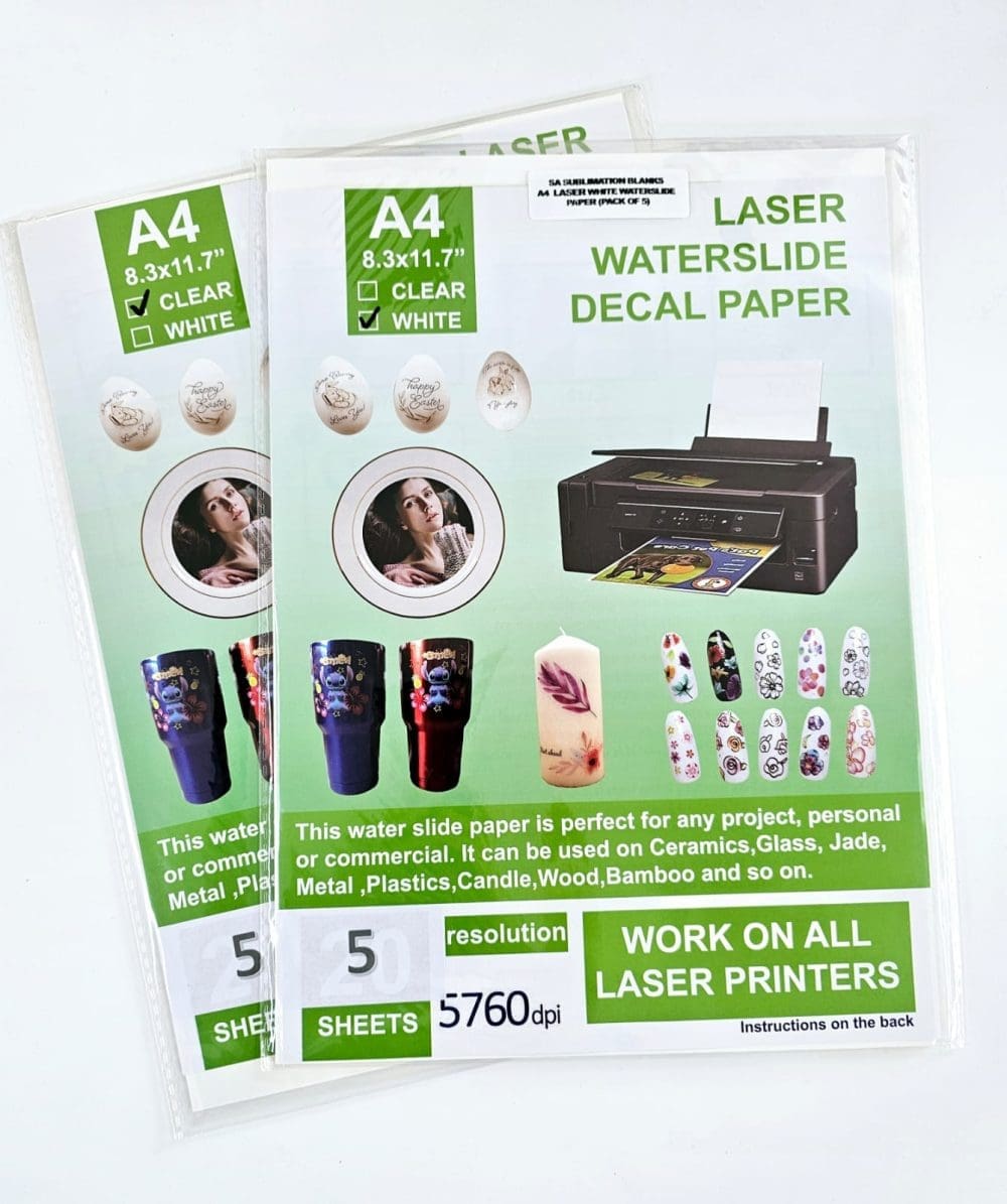 Sublimation Blanks : Waterslide Transfer Paper Decal for LASER (Pack of 5)