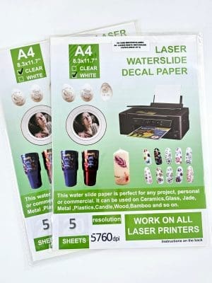 Sublimation Blanks : Waterslide Transfer Paper Decal for LASER (Pack of 5)
