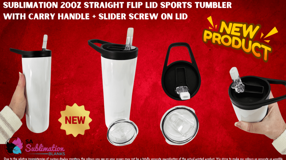 Sublimation Blanks : 20oz Straight Flip Lid Tumbler With Carry Handle + Slider Screw On Lid