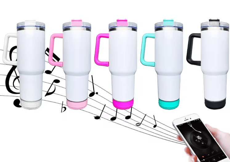 Sublimation Blanks : 40oz MUSIC Sublimation Tumblers White, with colour trim