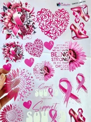 3D UV Stickers : A4 Breast Cancer Awareness Deluxe Combo + x6, 2mm 6cm Rose Gold Mirror Acrylic Discs (CAN1 A4 Combo)