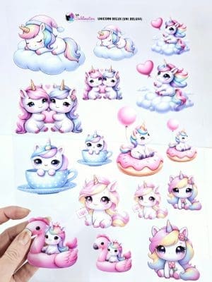3D UV Stickers : A4 Unicorn Deluxe Combo + 6cm Acrylic Discs (Uni Delux4)