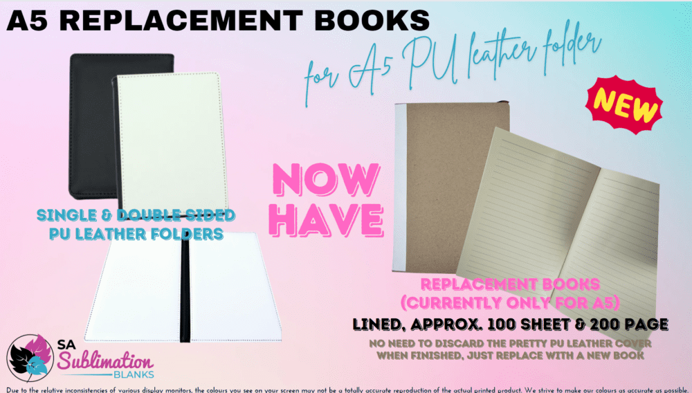 A5 replacement books Sublimation Blanks : Replacement books for PU Leather Notebooks