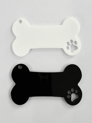 Acrylic Black White Bone3 Acrylic Shapes : 3mm BLACK or WHITE Bone Keychain with paw cut out