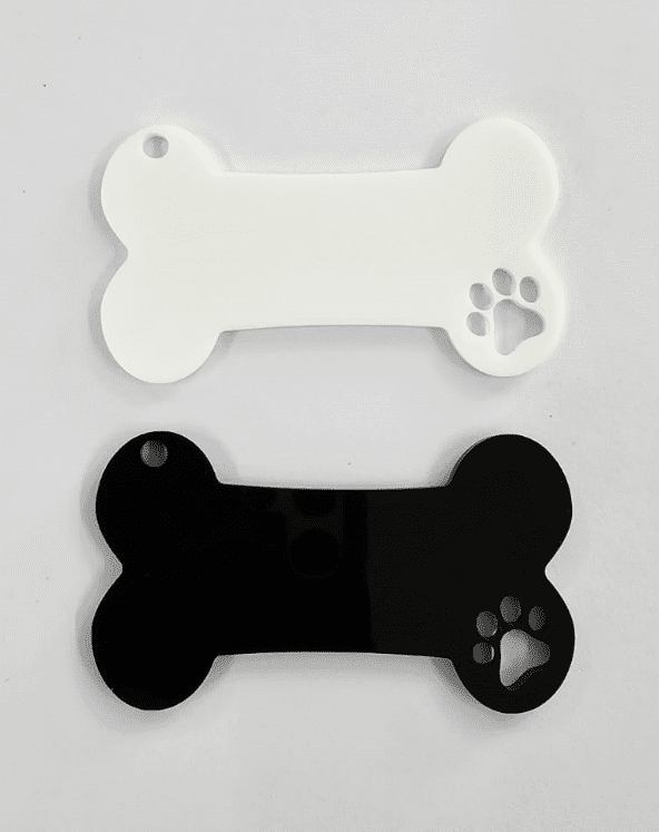 Acrylic Shapes : 3mm BLACK or WHITE Bone Keychain with paw cut out