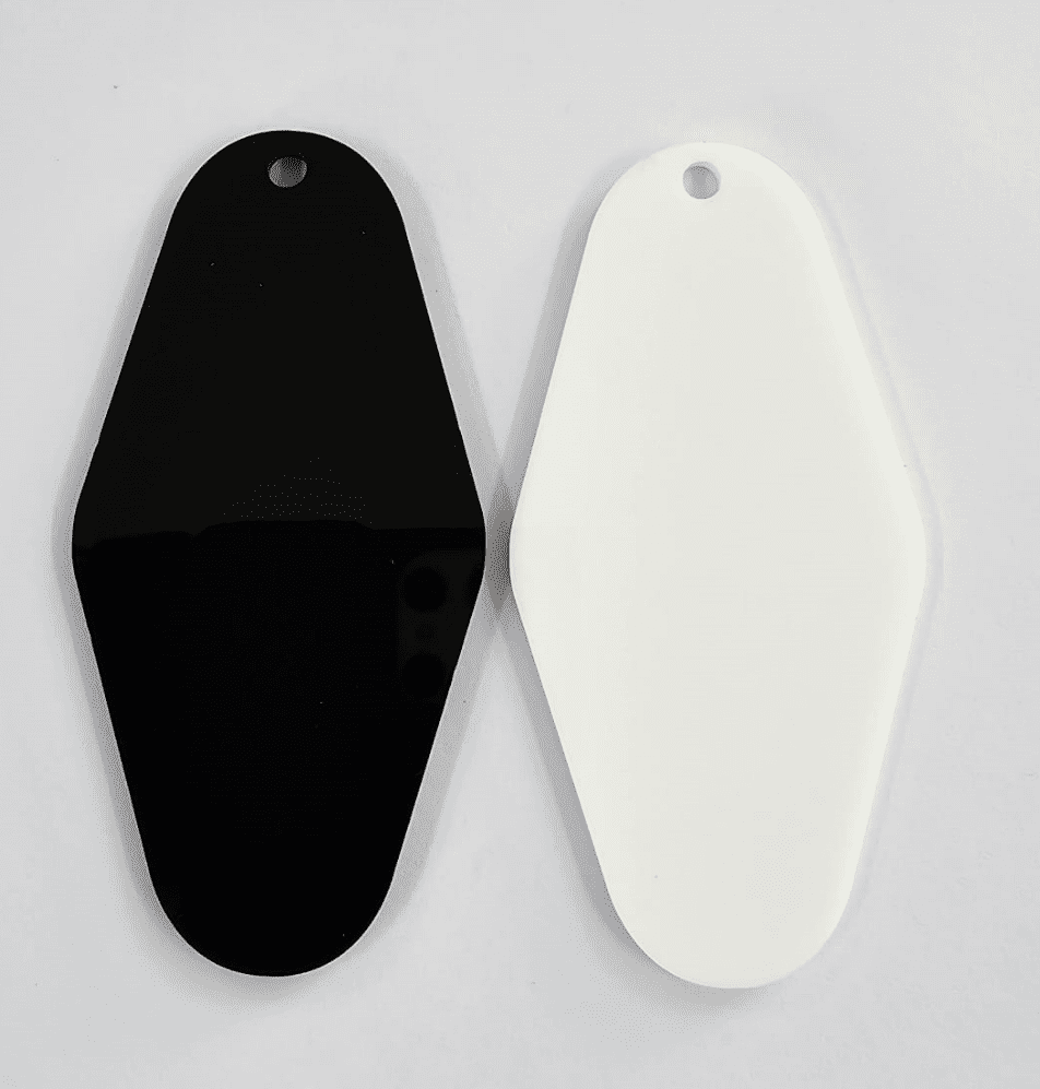Laser Acrylic Shapes : 3mm BLACK or WHITE Acrylic Motel Keychain + 30mm Silver Split Keyring