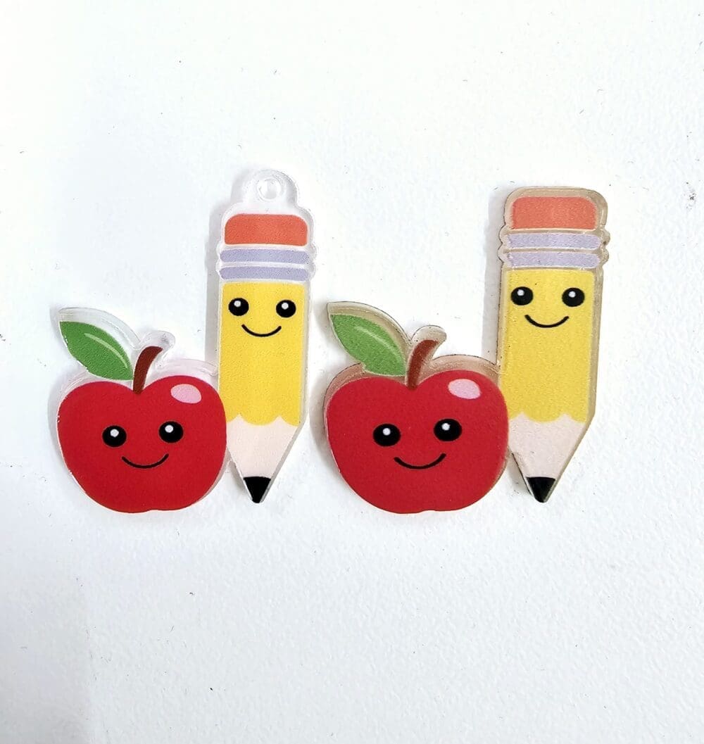 Acrylic Consumables : Printed Acrylic Charms Apple & Pencil (AP1)