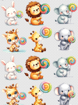 3D UV Stickers : A4 Cute Lolipop Animals (LOLI1)