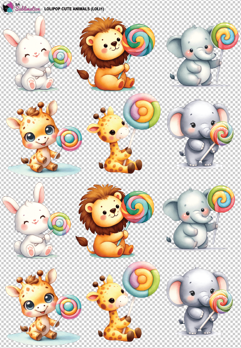 3D UV Stickers : A4 Cute Lolipop Animals (LOLI1)