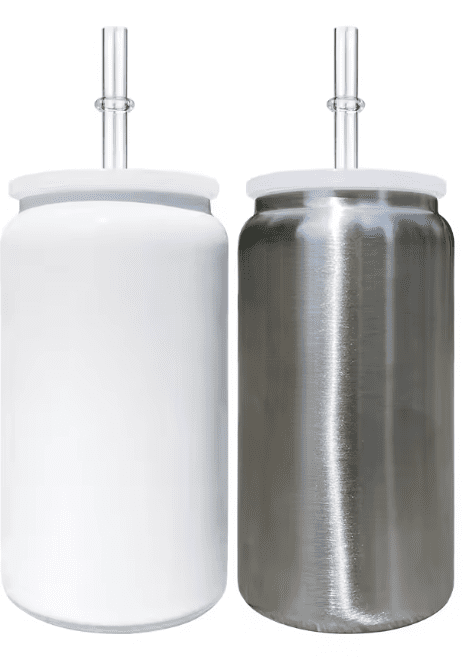 Sublimation Blanks : 16oz Steel White & Silver Libbey Cola Tumblers
