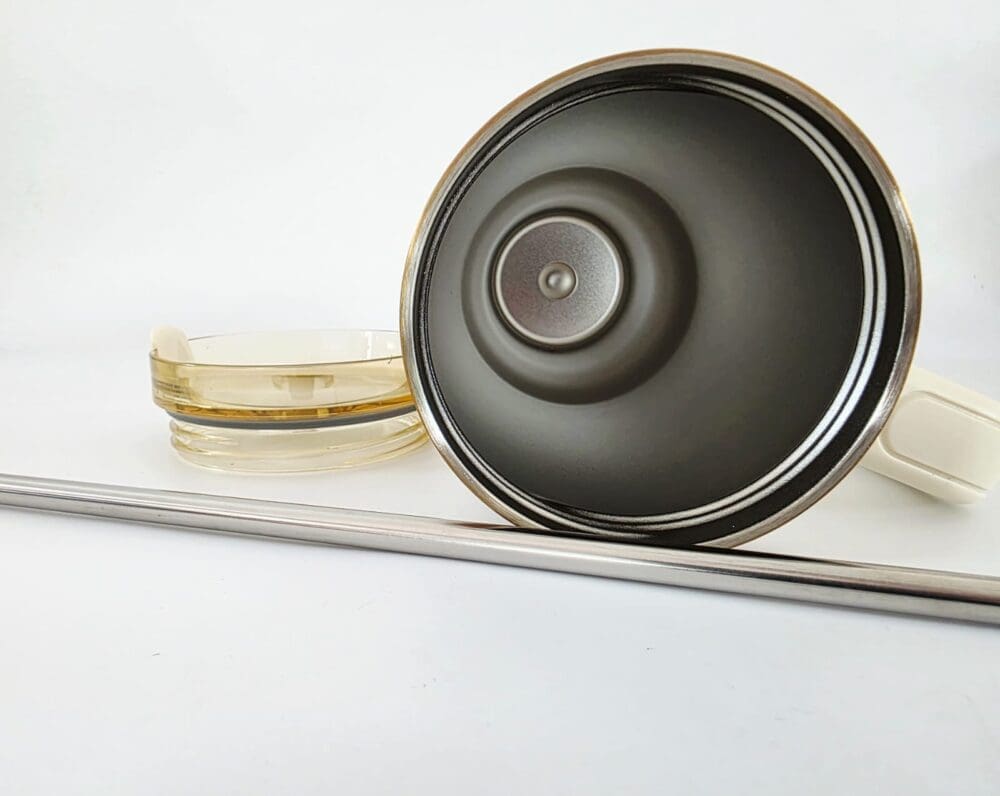 40_Cream8 Laser Engraving : 40oz Black & Cream Laser Engraving Tumbler with Rose Gold Base (Stanley Dupe)