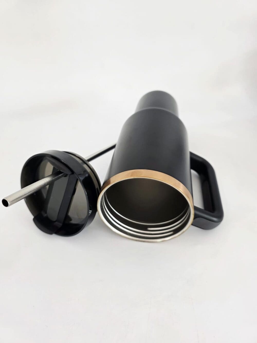 40oz_Black2 Laser Engraving : 40oz Black & Cream Laser Engraving Tumbler with Rose Gold Base (Stanley Dupe)