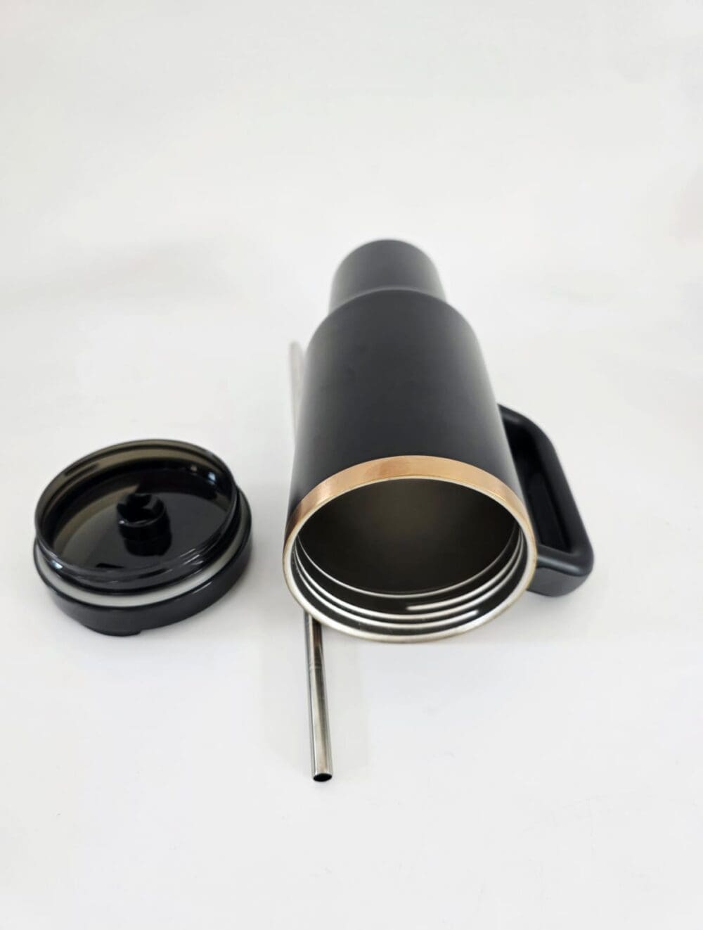 40oz_Black5 Laser Engraving : 40oz Black & Cream Laser Engraving Tumbler with Rose Gold Base (Stanley Dupe)