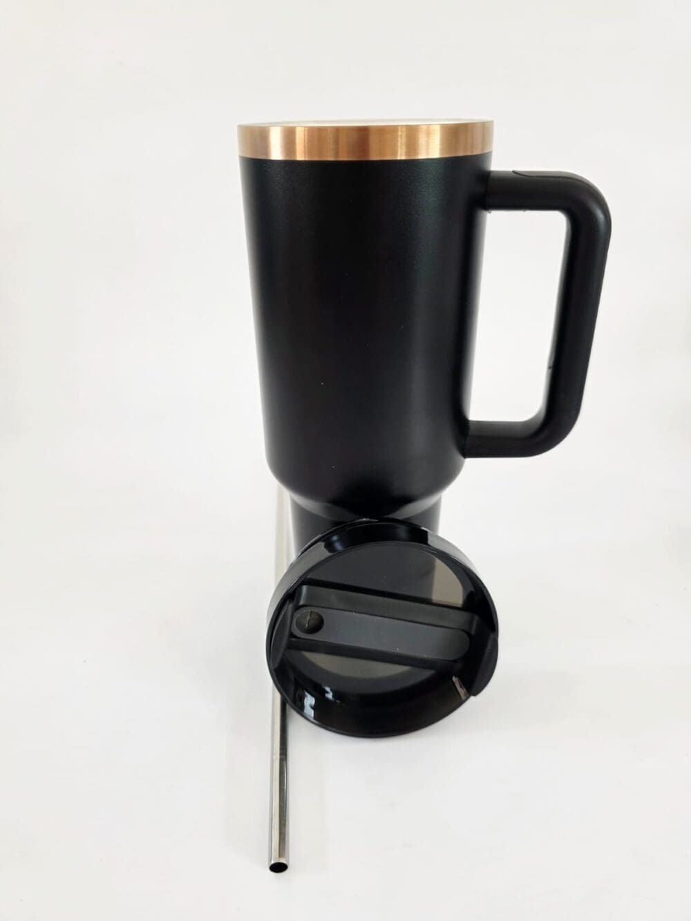 40oz_Black6 Laser Engraving : 40oz Black & Cream Laser Engraving Tumbler with Rose Gold Base (Stanley Dupe)