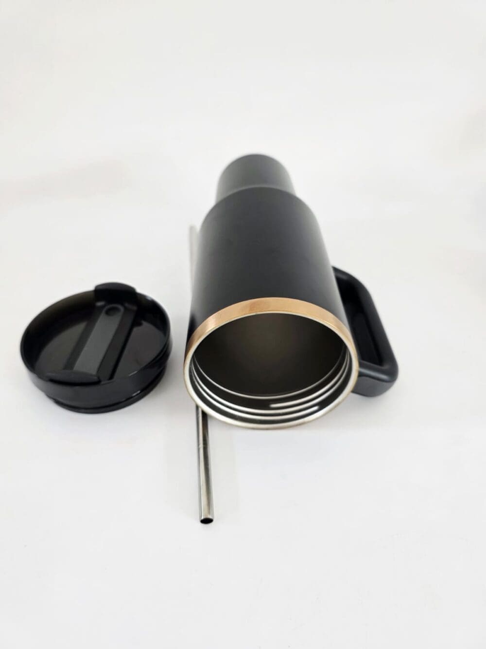 40oz_Black7 Laser Engraving : 40oz Black & Cream Laser Engraving Tumbler with Rose Gold Base (Stanley Dupe)