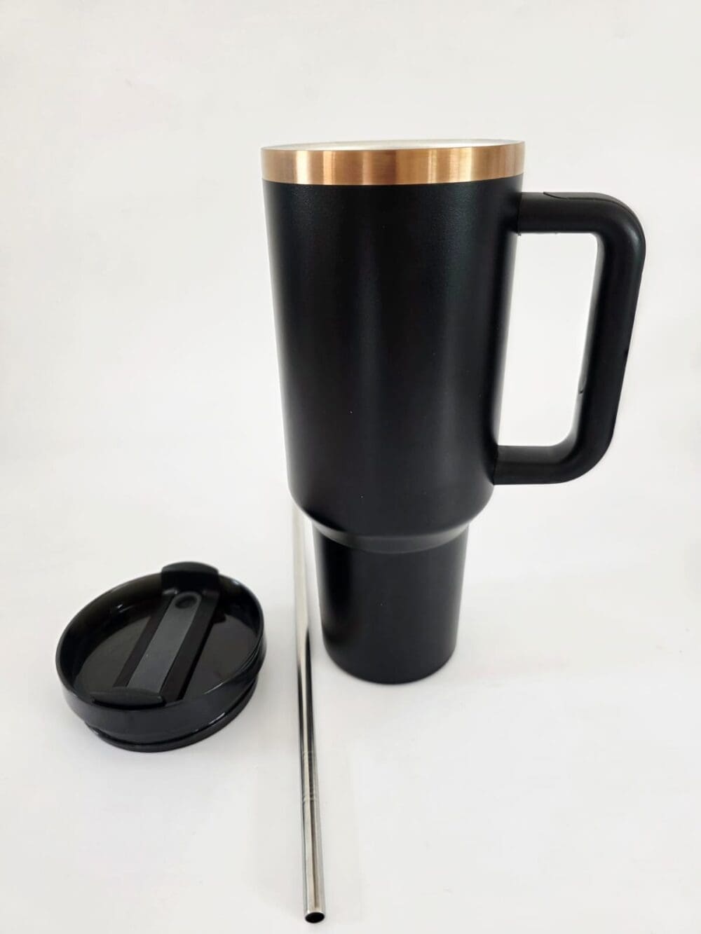 40oz_Black8 Laser Engraving : 40oz Black & Cream Laser Engraving Tumbler with Rose Gold Base (Stanley Dupe)