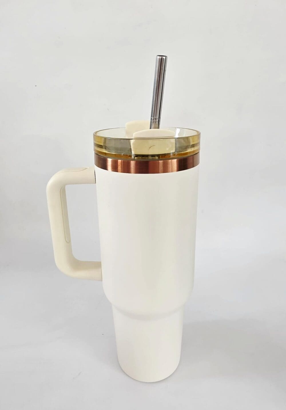 40oz_Cream Laser Engraving : 40oz Black & Cream Laser Engraving Tumbler with Rose Gold Base (Stanley Dupe)