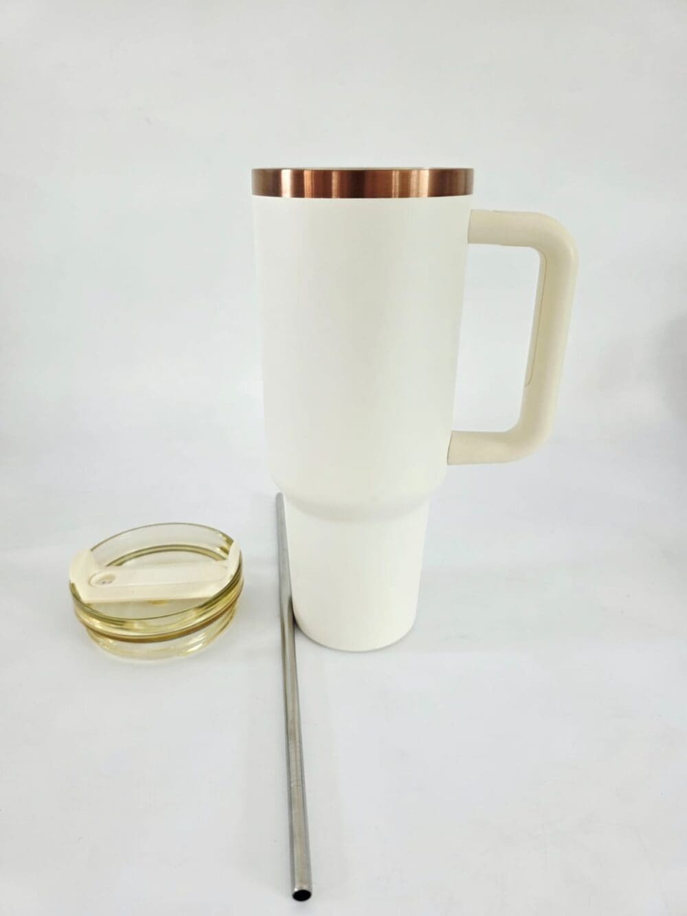 40oz_Cream2 Laser Engraving : 40oz Black & Cream Laser Engraving Tumbler with Rose Gold Base (Stanley Dupe)