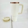 40oz_Cream2 Laser Engraving : 40oz Black & Cream Laser Engraving Tumbler with Rose Gold Base (Stanley Dupe)