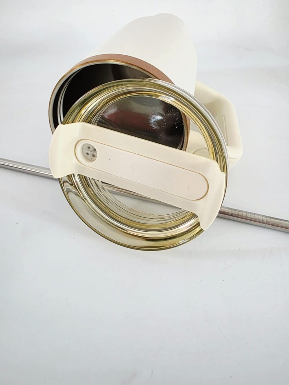 40oz_Cream3 Laser Engraving : 40oz Black & Cream Laser Engraving Tumbler with Rose Gold Base (Stanley Dupe)