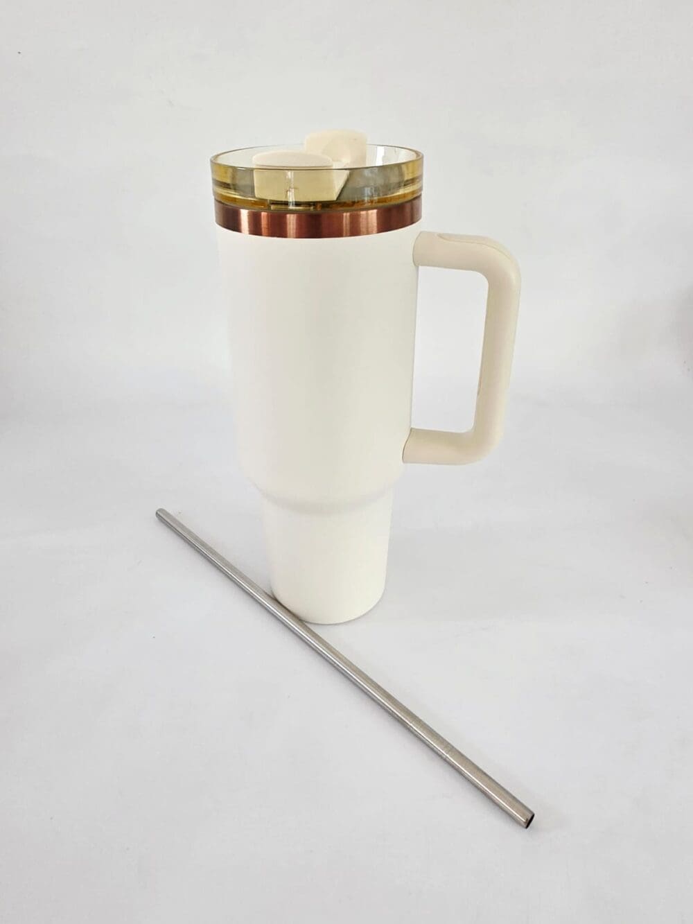 40oz_Cream4 Laser Engraving : 40oz Black & Cream Laser Engraving Tumbler with Rose Gold Base (Stanley Dupe)