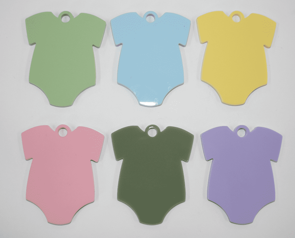 Laser Acrylic Shapes : Pastel Acrylic Range : Babygrow/Romper Keychain, Disc + Keyring (7 Colours)