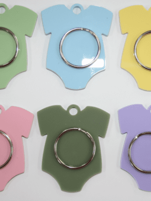 Laser Acrylic Shapes : Pastel Acrylic Range : Babygrow/Romper Keychain, Disc + Keyring (7 Colours)