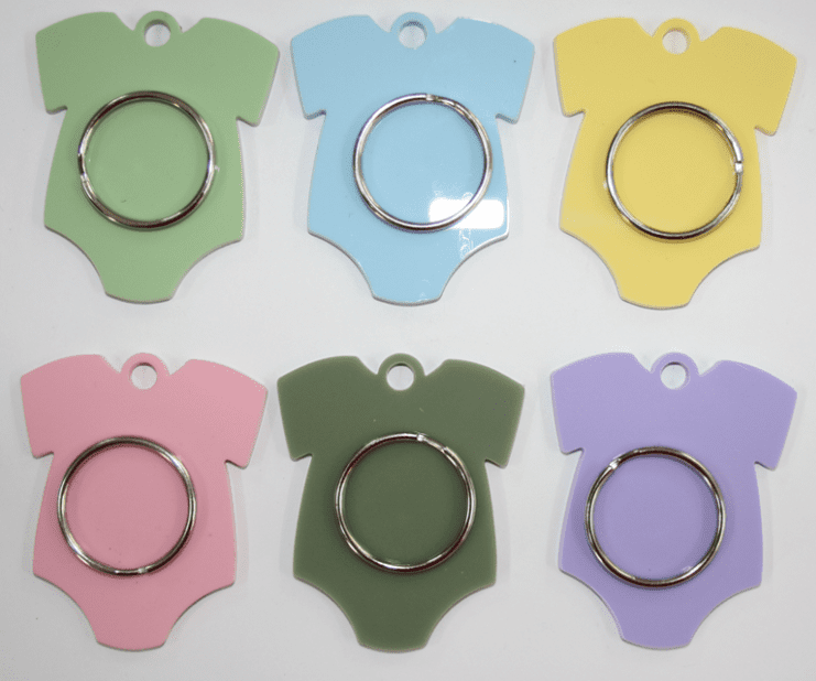Laser Acrylic Shapes : Pastel Acrylic Range : Babygrow/Romper Keychain, Disc + Keyring (7 Colours)