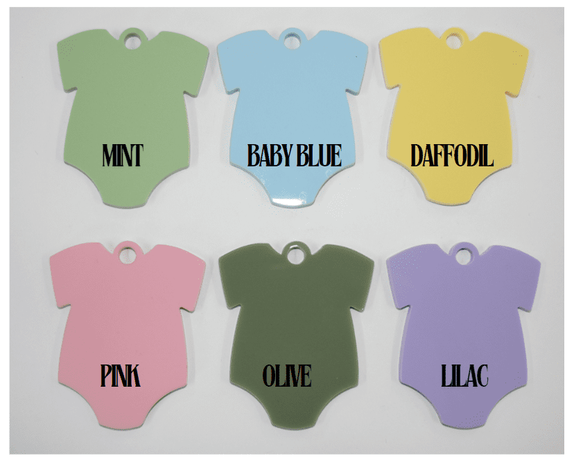 Laser Acrylic Shapes : Pastel Acrylic Range : Babygrow/Romper Keychain, Disc + Keyring (7 Colours)