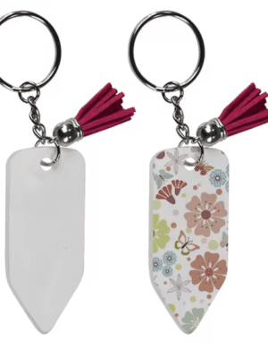 Sublimation Blanks : 4mm Pencil Subli-Acrylic Keychain + Pink Tassel