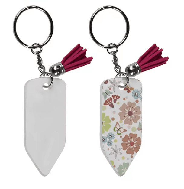 Sublimation Blanks : 4mm Pencil Subli-Acrylic Keychain + Pink Tassel