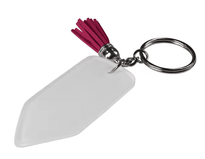 Sublimation Blanks : 4mm Pencil Subli-Acrylic Keychain + Pink Tassel