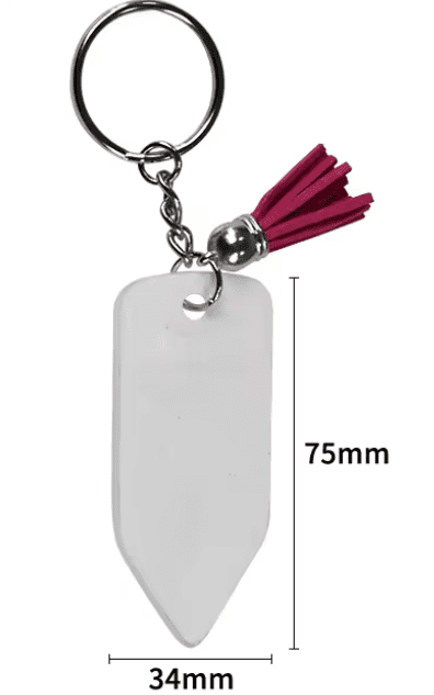 Sublimation Blanks : 4mm Pencil Subli-Acrylic Keychain + Pink Tassel