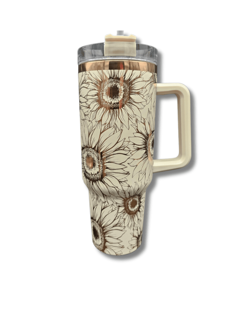 RosegoldEngravedCream Laser Engraving : 40oz Black & Cream Laser Engraving Tumbler with Rose Gold Base (Stanley Dupe)