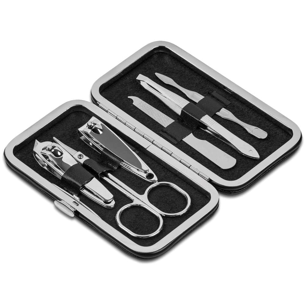 Manicure Set  : 6 Piece Black Blank Manicure & Pedicure Set (CODE: PC-AM-143-B)