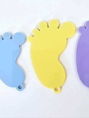 Laser Acrylic Shapes : Pastel Acrylic Range : Baby Foot Keychain, Disc + Keyring (7 Colours)