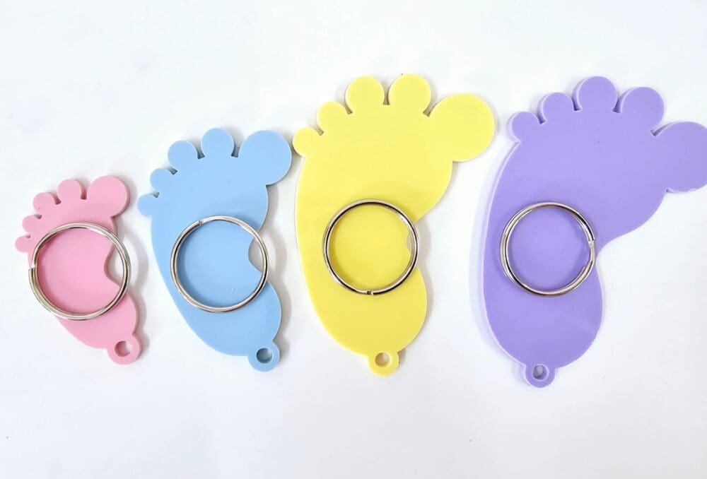 Direct UV Print : Pastel Acrylic Range : Baby Foot Keychain, Disc + Split Keyring (7 Colours)