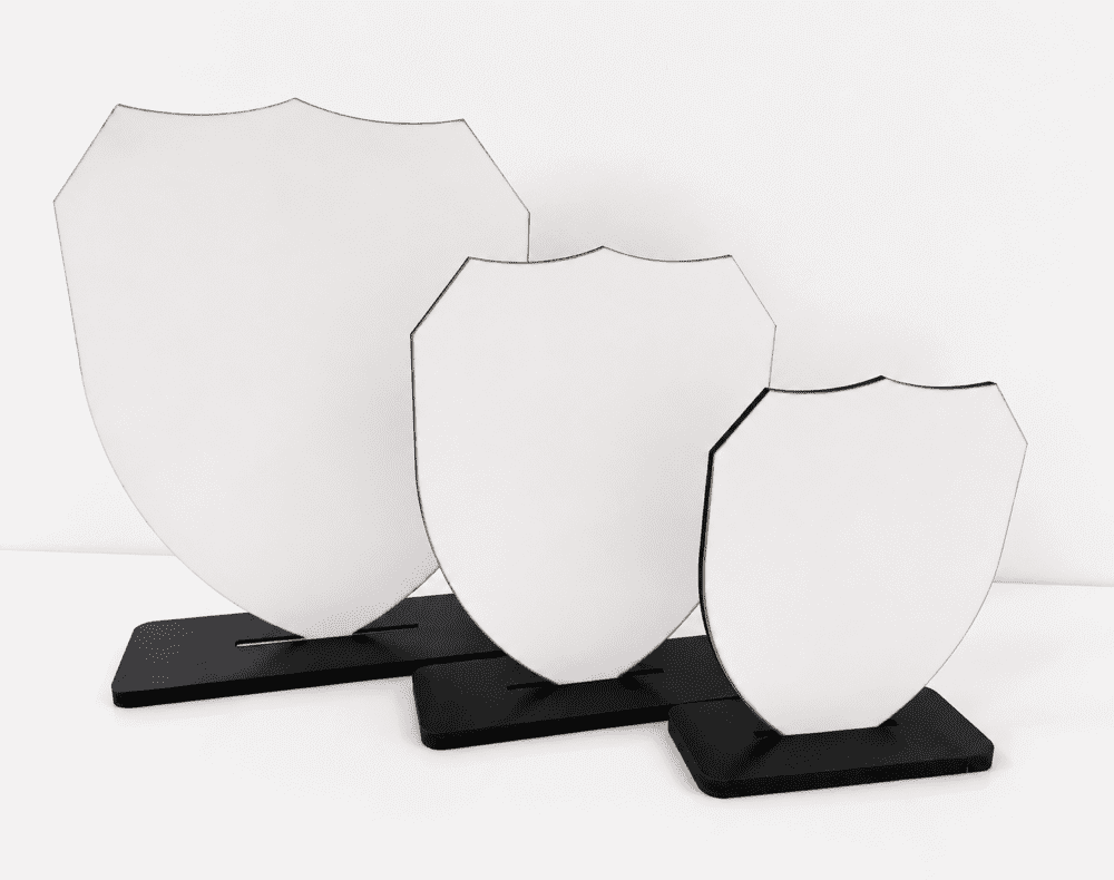 GP_Shield1 Laser Sublimation Blanks : 3mm Super Glossy Sublimation MDF Shield Style Award/Trophy (Small, Medium & Large)
