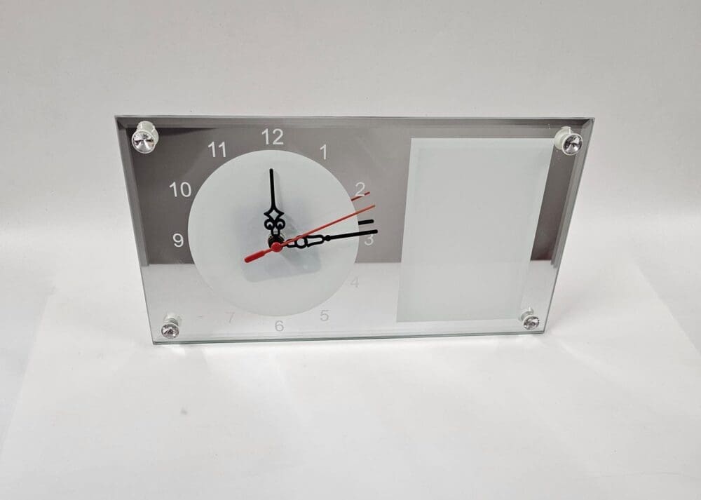 Sublimation Blanks : Rectangular Mirror Glass Clocks For Sublimation (Includes a Photo Frame)