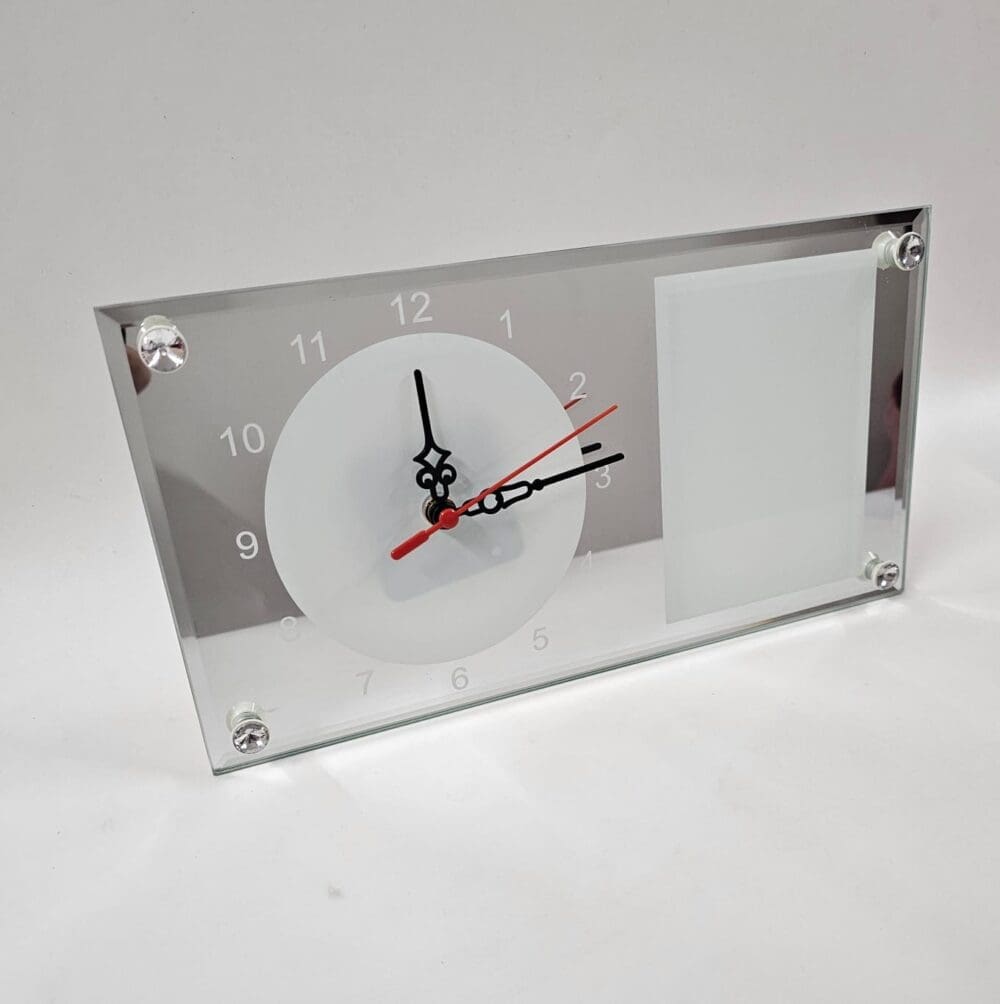 Sublimation Blanks : Rectangular Mirror Glass Clocks For Sublimation (Includes a Photo Frame)
